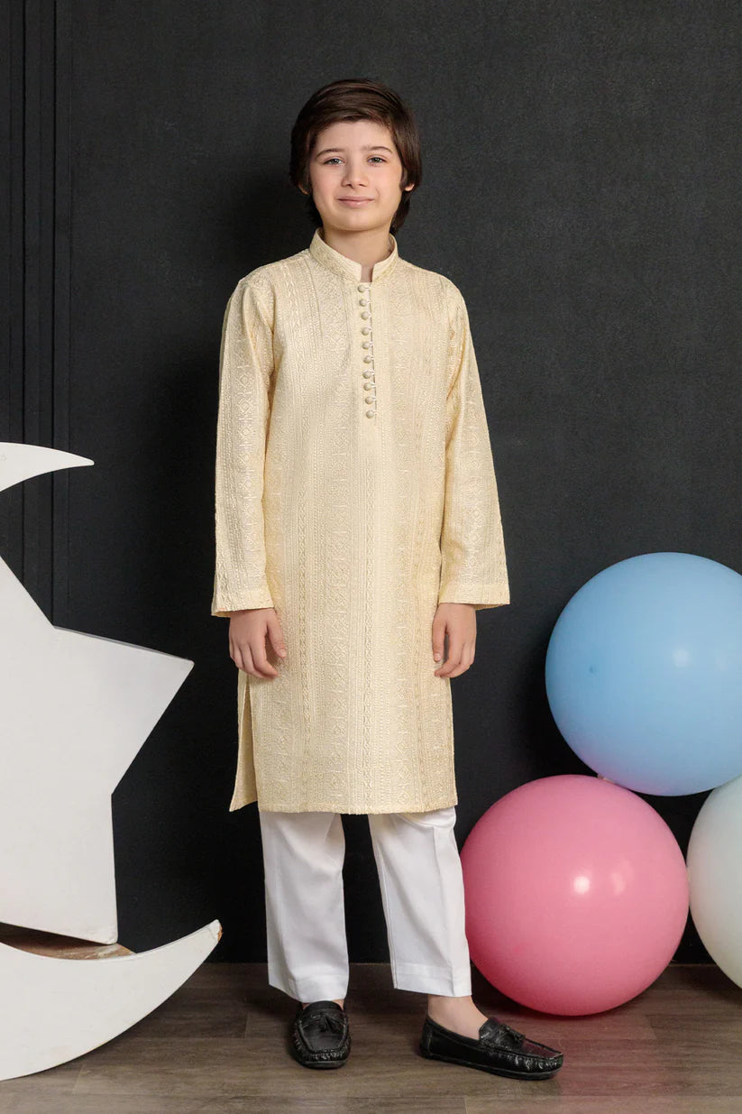 Kids Golden Designer Kurta Pajama Set