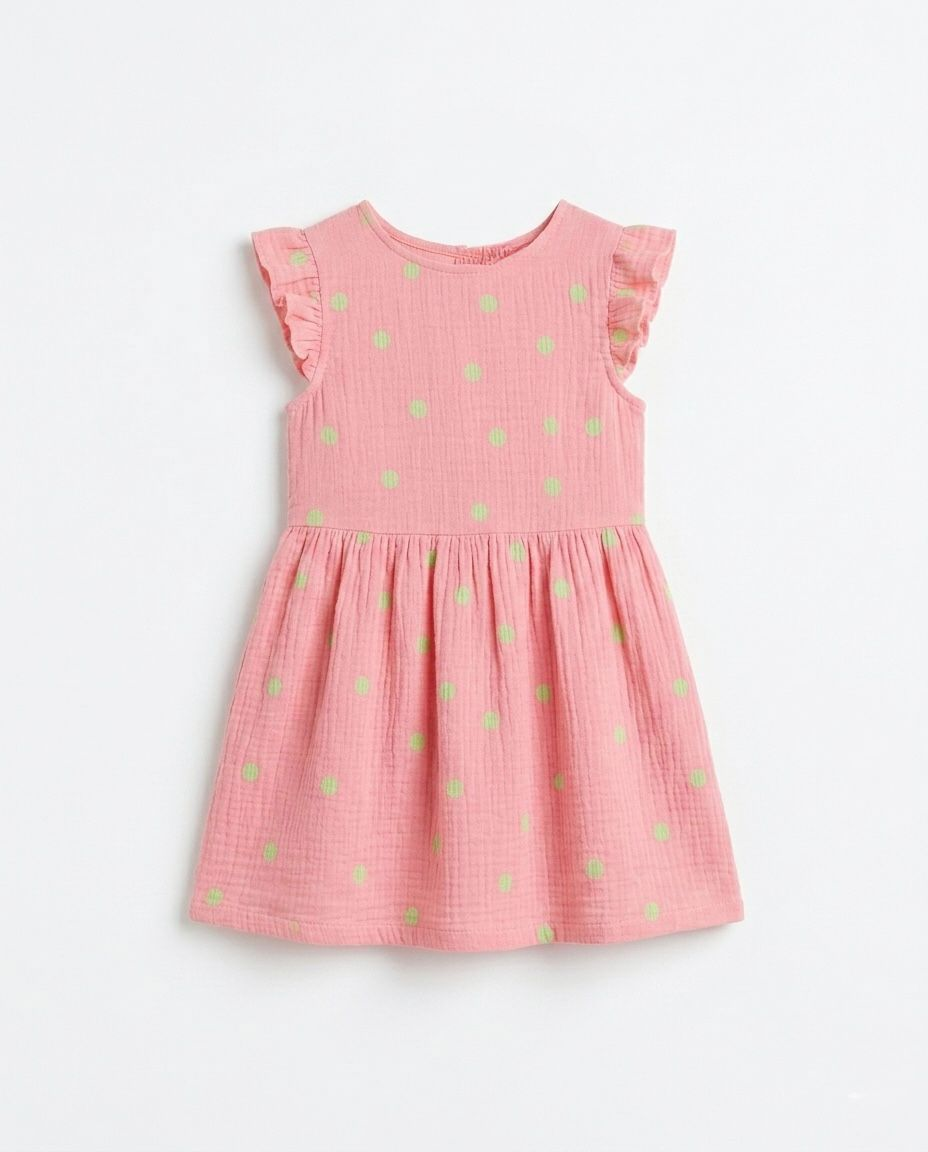Blush Polka Dot Girls' Cotton Dress | Premium Flutter Sleeve Dress