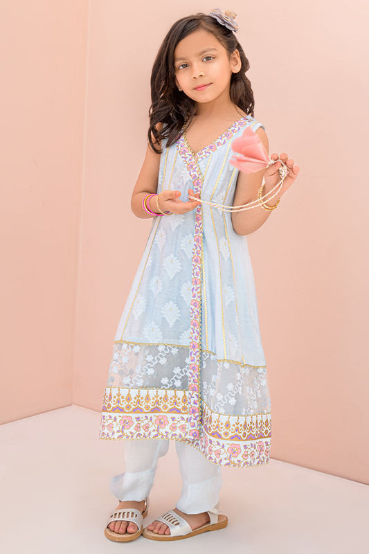 Maroon Velvet Party Dress with Gold Embroidery - Girls