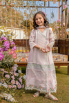 Kids Pink Embroidered Angharkha with Organza Sleeves