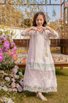 Kids Pink Embroidered Angharkha with Organza Sleeves