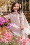 Kids Pink Embroidered Angharkha with Organza Sleeves