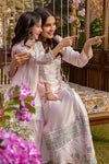 Kids Pink Embroidered Angharkha with Organza Sleeves