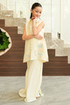 Girl's Pastel Yellow Floral Embroidered Silk Suit - Sunlit Bloom