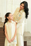 Girl's Pastel Yellow Floral Embroidered Silk Suit - Sunlit Bloom