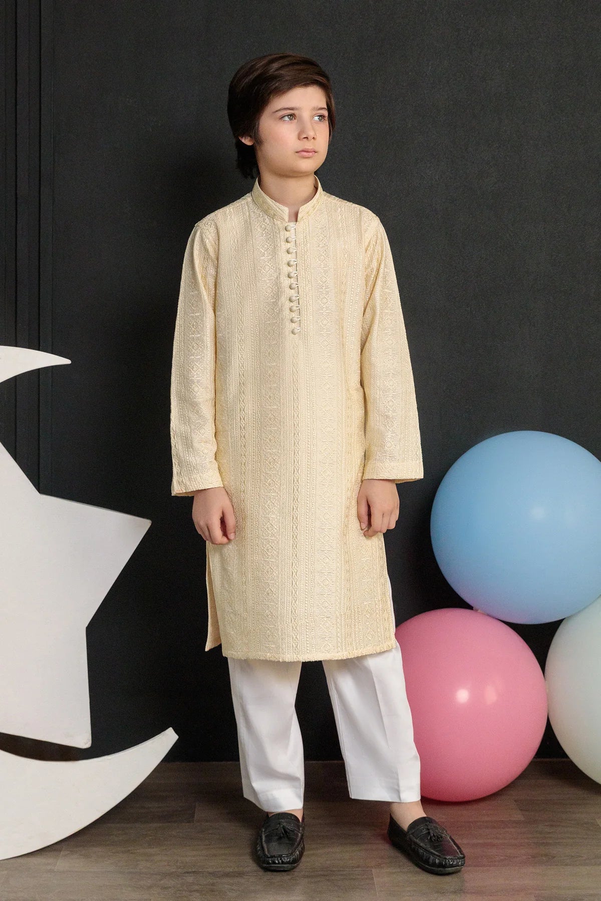 Kids Golden Designer Kurta Pajama Set