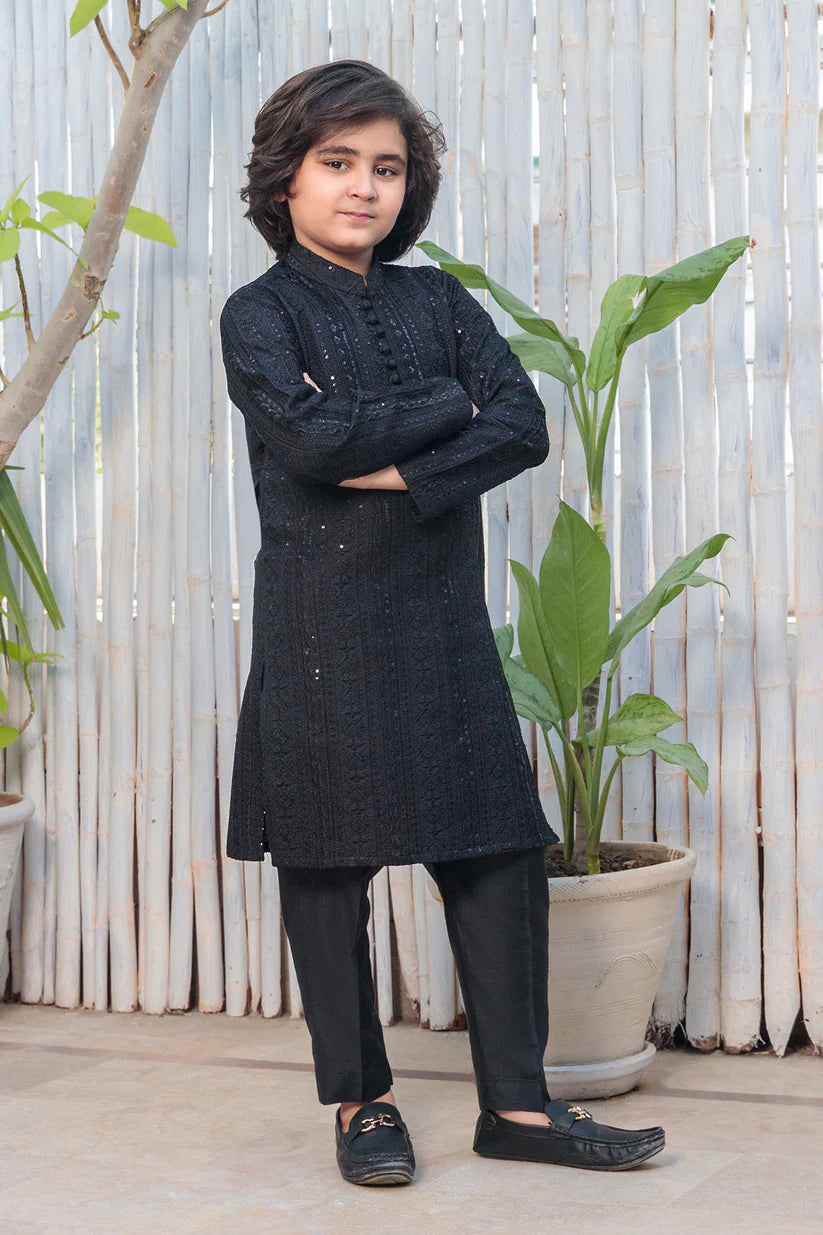 Kids Navy Blue Designer Kurta Pajama Set
