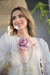 Women's Unstitched Embroidered Lawn 3-Piece Suit - White Floral