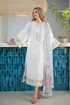 Women's Unstitched Embroidered Lawn 3-Piece Suit - White Floral