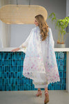Women's Unstitched Embroidered Lawn 3-Piece Suit - White Floral
