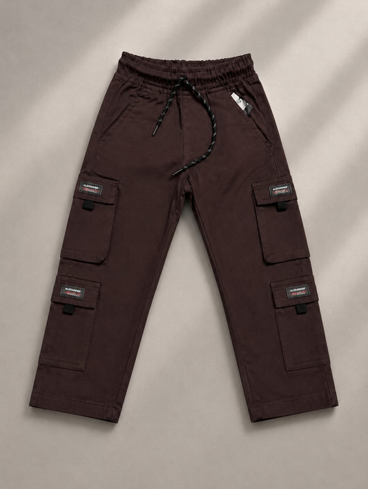 Boys Brown Cargo Pants | Premium Cotton Utility Trousers