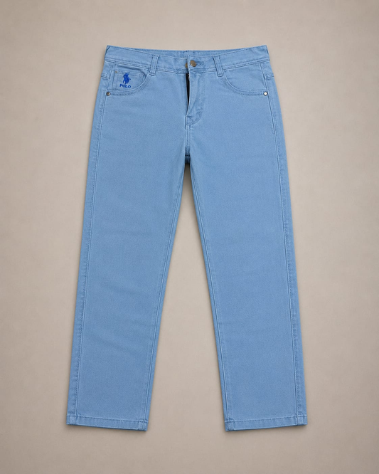 Boys Premium Polo Sky Blue Straight Fit Denim Jeans