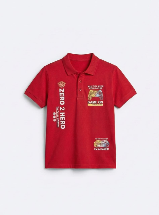 Boys Red Gamer Graphic Polo T-Shirt