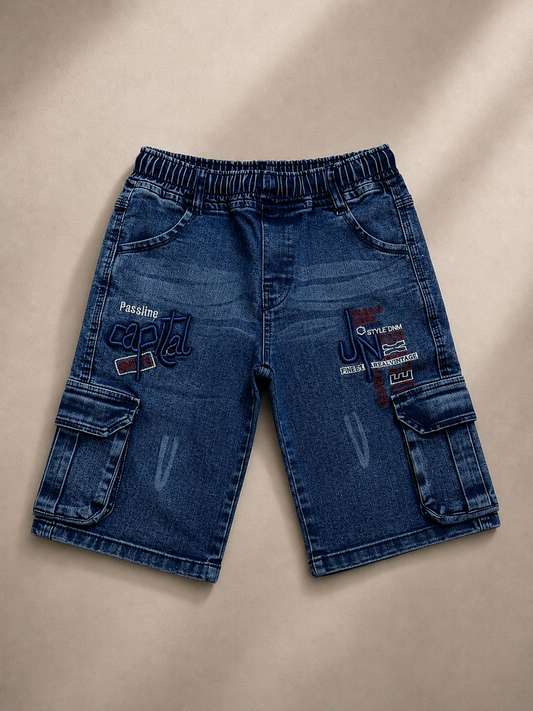 Boys Light Blue Denim Cargo Shorts | Casual Summer Jean Shorts