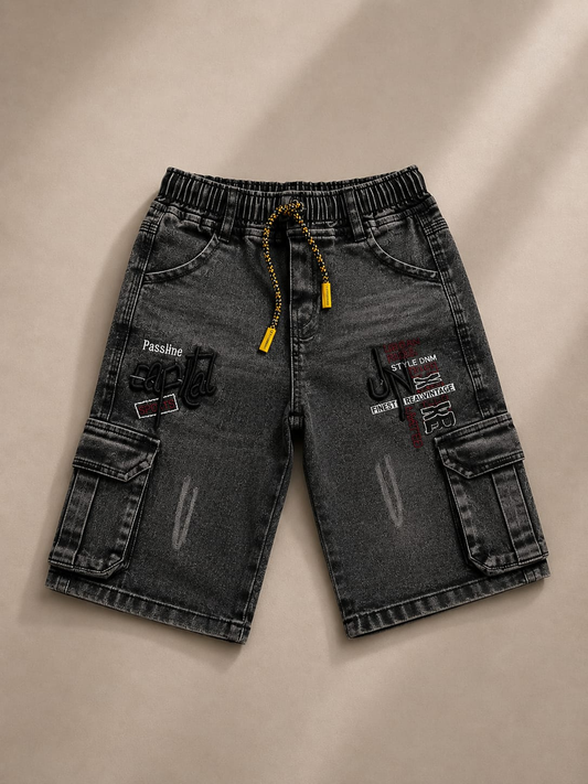 Boys Grey Denim Cargo Shorts | Casual Summer Jean Shorts