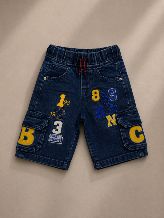 Boys Denim Cargo Shorts | Premium Embroidered Jean Shorts
