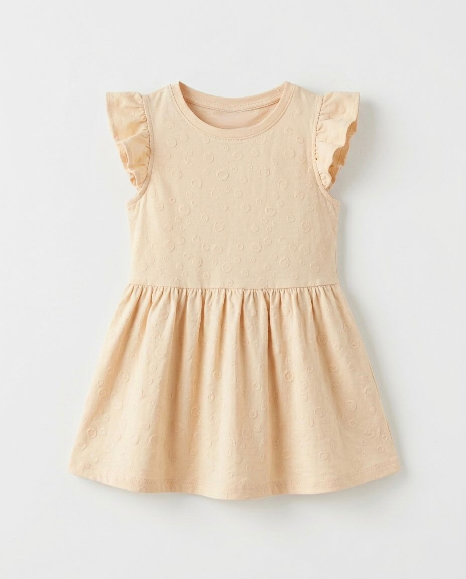 Buttercream Flutter Sleeve Girls' Dress | Premium Cotton Casual Dress