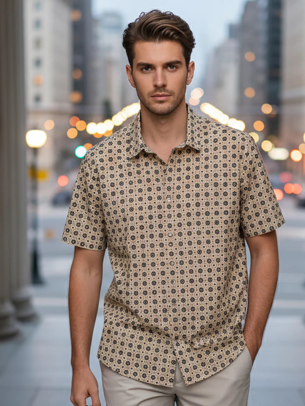 Henry Men's Regular Fit Short Sleeve Shirt - Nude/Cream