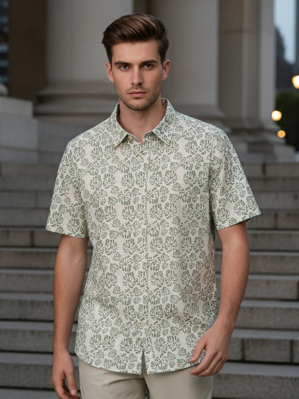 Men's Textured Polo Shirt – V Neck, Short Sleeve, Classic Fit
