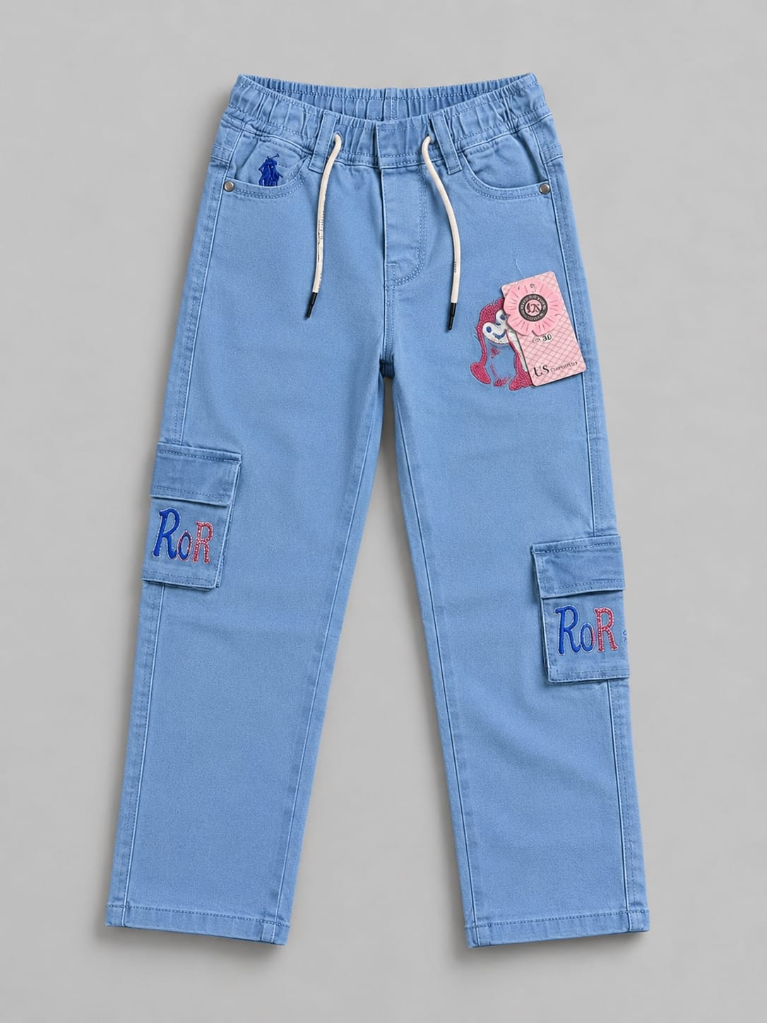 Girls Premium Sky Blue Cargo Trouser | Casual Cotton Pants