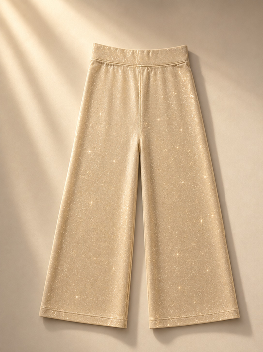 Girls Beige Shimmer Wide Leg Trouser | Premium Fit