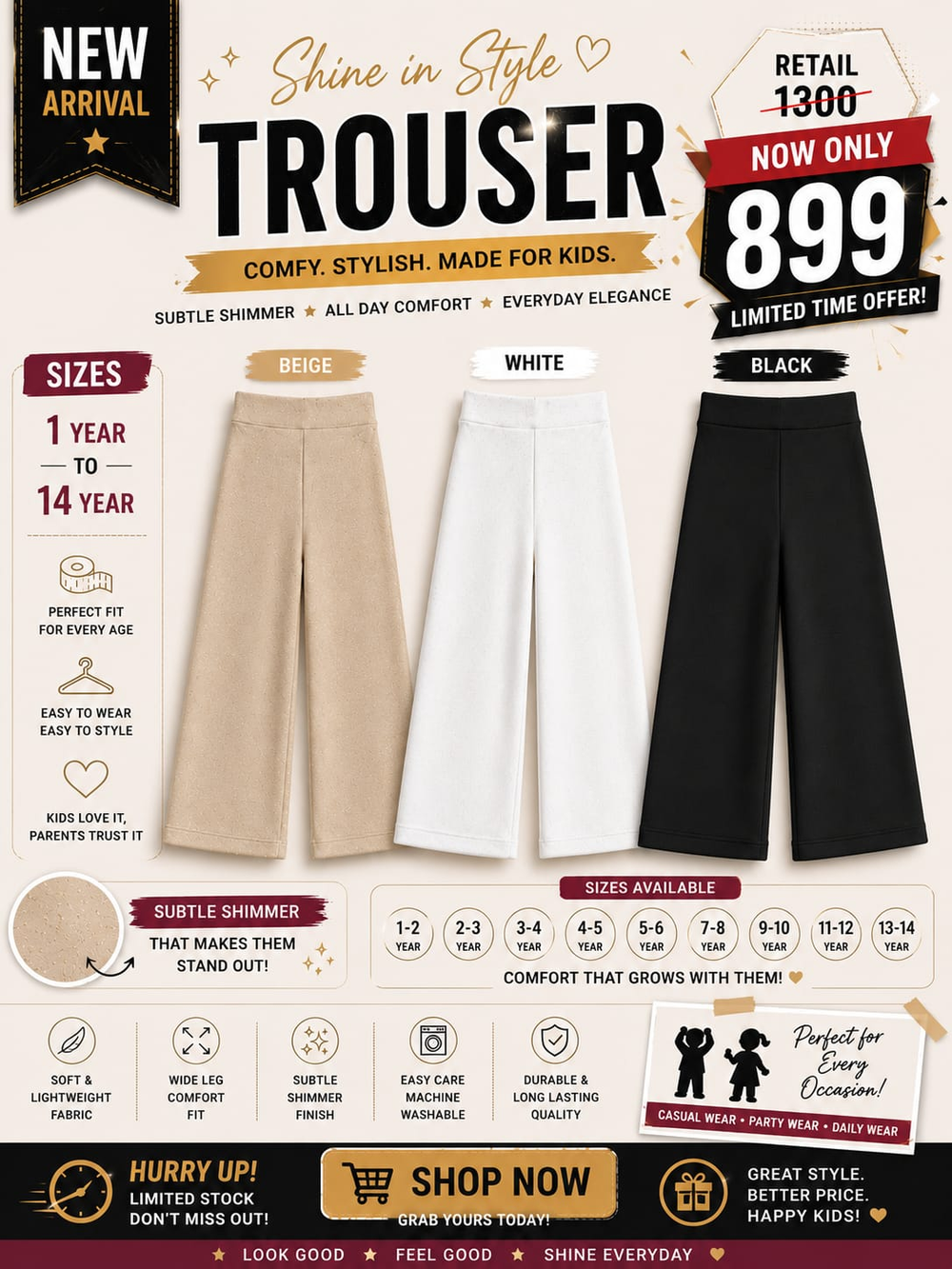 Girls Premium Shimmer Wide Leg Trouser Collection