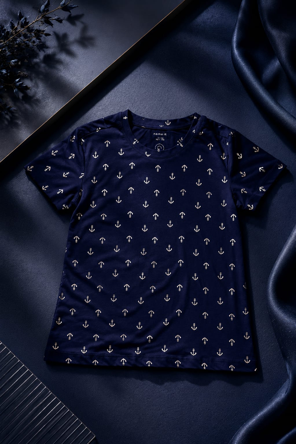 Nautical Anchor Kids' Navy Cotton Tee | Premium Printed T-Shirt