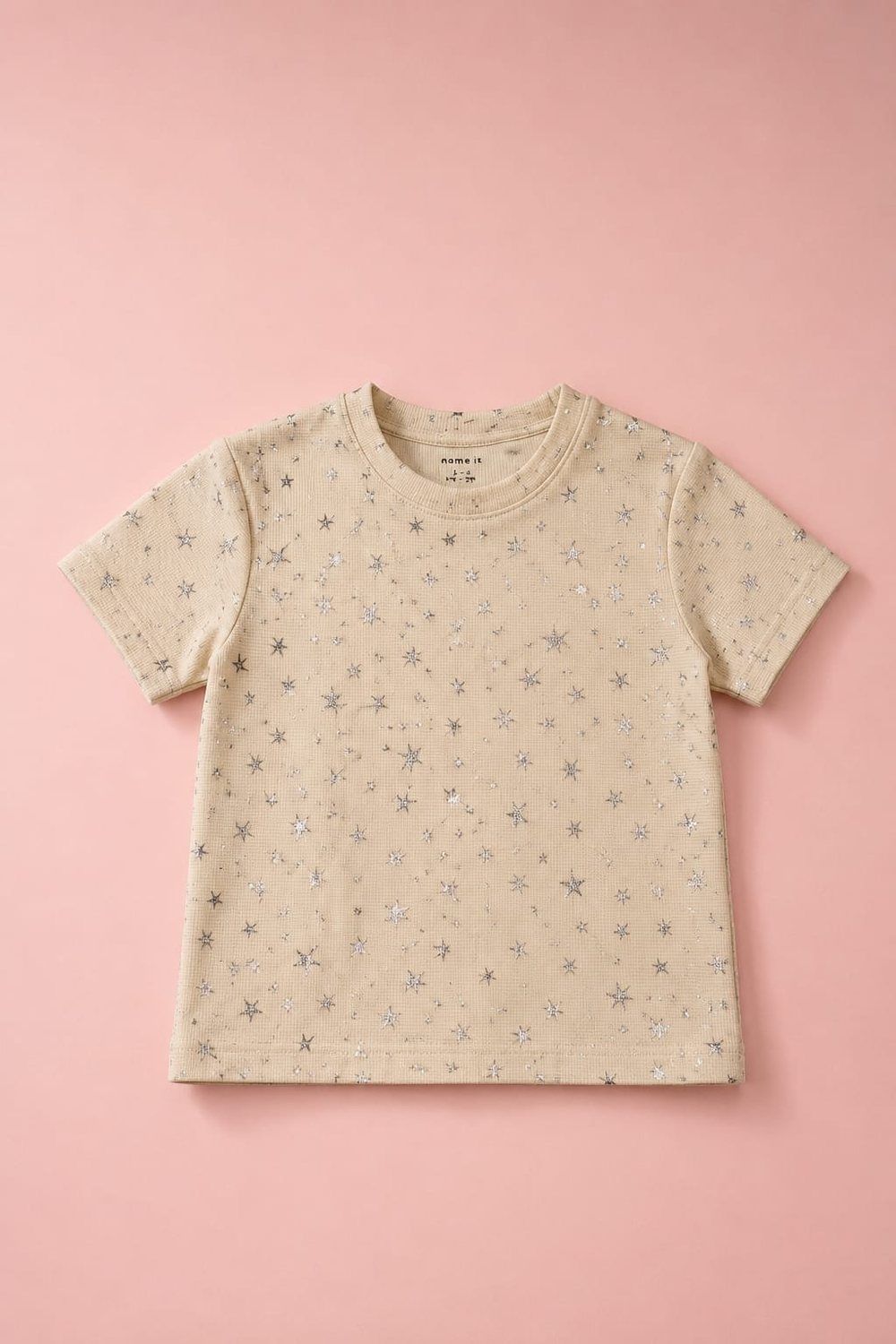 Starlight Sparkle Kids' Beige Cotton Tee | Premium Star Print T-Shirt