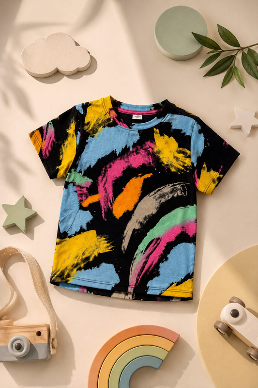 Color Splash Kids' Cotton Tee | Premium Abstract Print T-Shirt