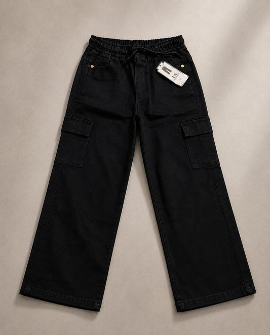🖤 Kids' Jet Black Cargo Denim Pants 🖤