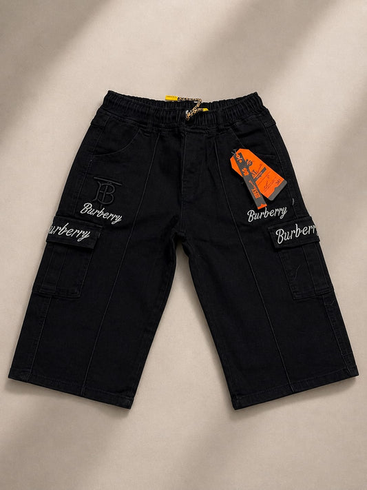 Boys Black Denim Cargo Shorts | Casual Summer Jean Shorts