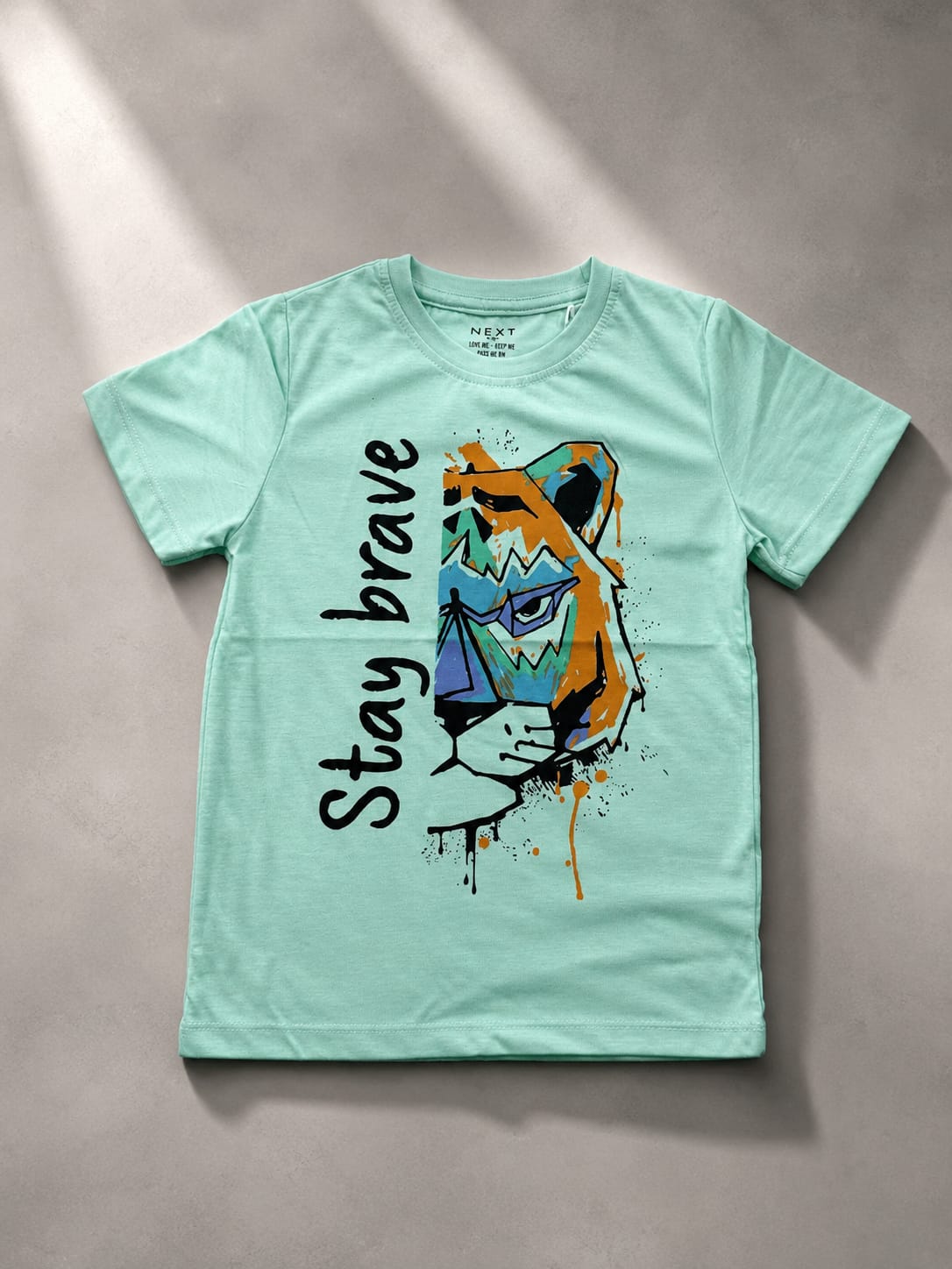🐯 **Boys' Mint Green 'Stay Brave' Tiger Tee** 🐯