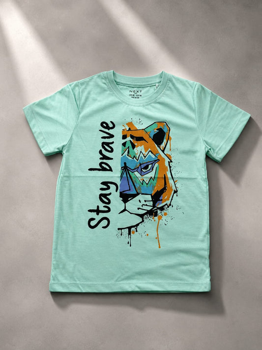 🐯 **Boys' Mint Green 'Stay Brave' Tiger Tee** 🐯