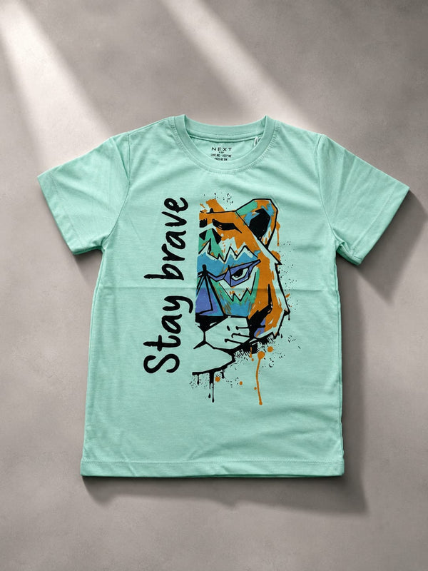 🐯 **Boys' Mint Green 'Stay Brave' Tiger Tee** 🐯