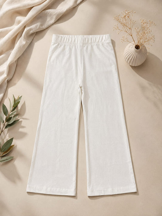 Girls White Premium Shimmer Wide Leg T