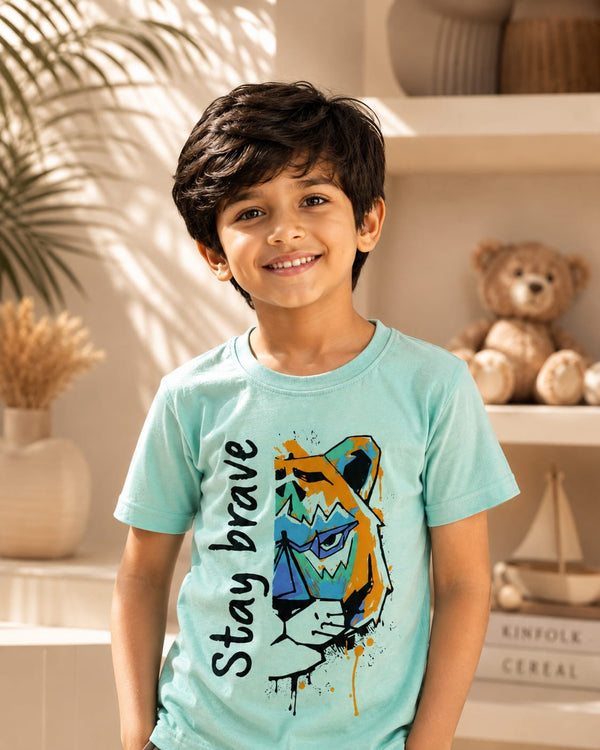 🐯 **Boys' Mint Green 'Stay Brave' Tiger Tee** 🐯
