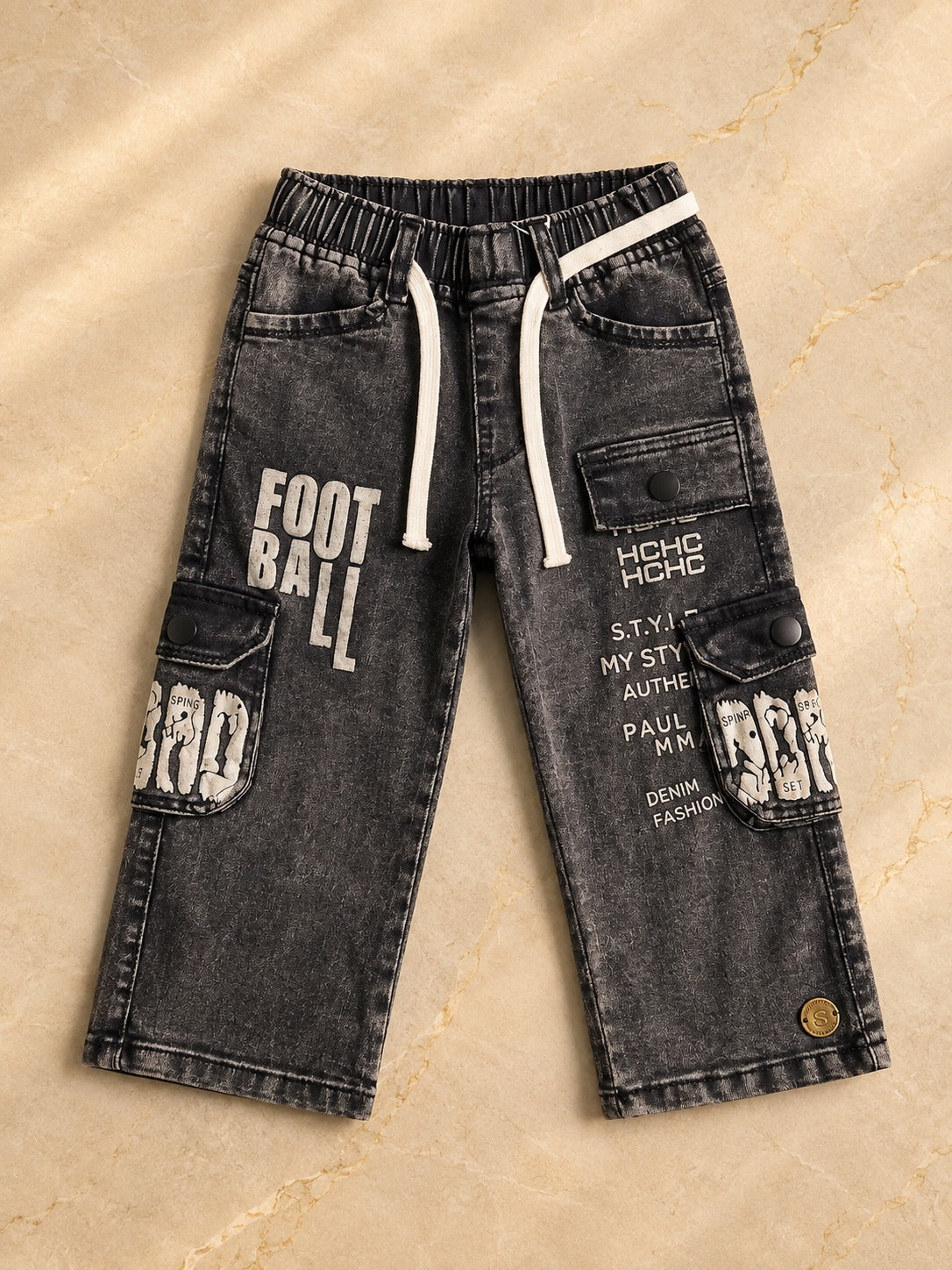 ⚽ Boys' Washed Black Cargo Denim Pants ⚽