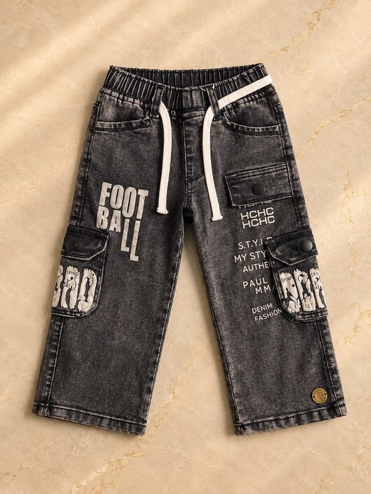 ⚽ Boys' Washed Black Cargo Denim Pants ⚽
