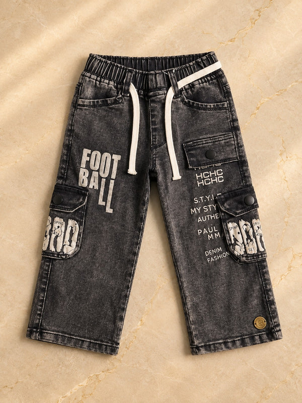 ⚽ Boys' Washed Black Cargo Denim Pants ⚽