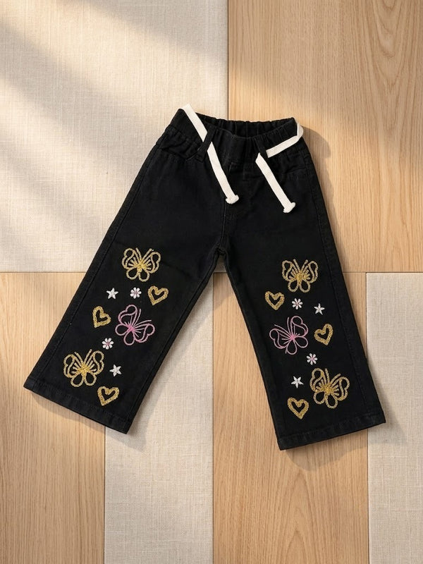 🦋 Girls' Embroidered Black Denim Pants 🦋