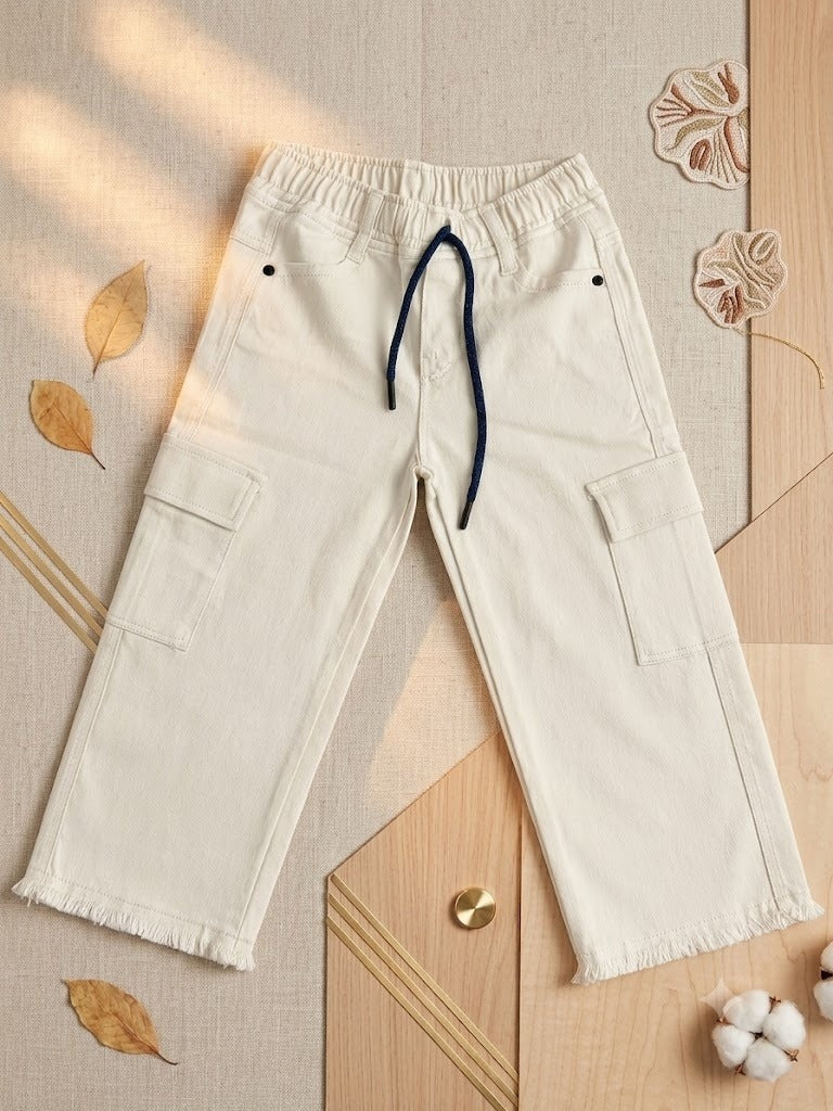 Kids' Off-White Frayed Hem Cargo Jeans