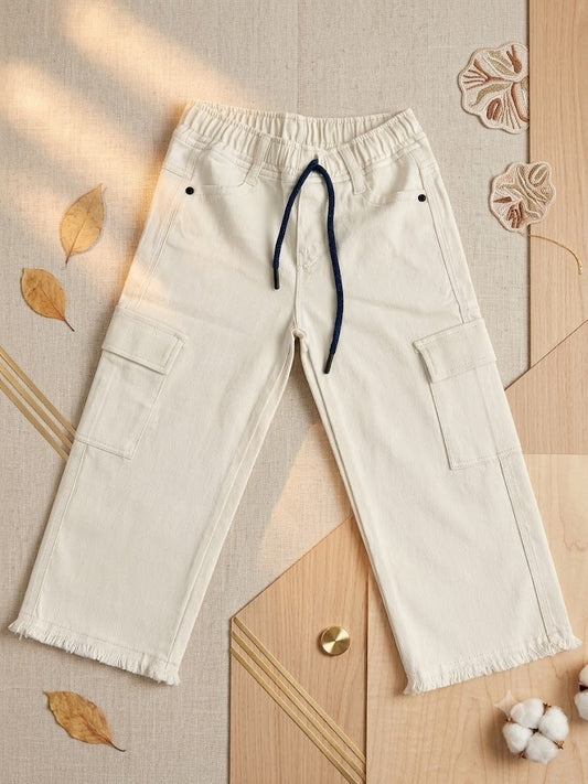 Kids' Off-White Frayed Hem Cargo Jeans