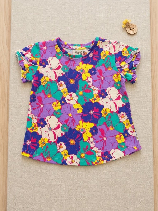 🌸 Girls' Vibrant All-Over Floral Print Tee 🌸