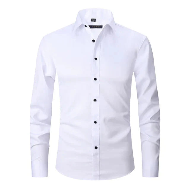 Men's Spring Elastic Wrinkle-Free Dress Shirt – Slim Fit Stretch Button-Up Formal & Casual Shirt for Office, Business & Party