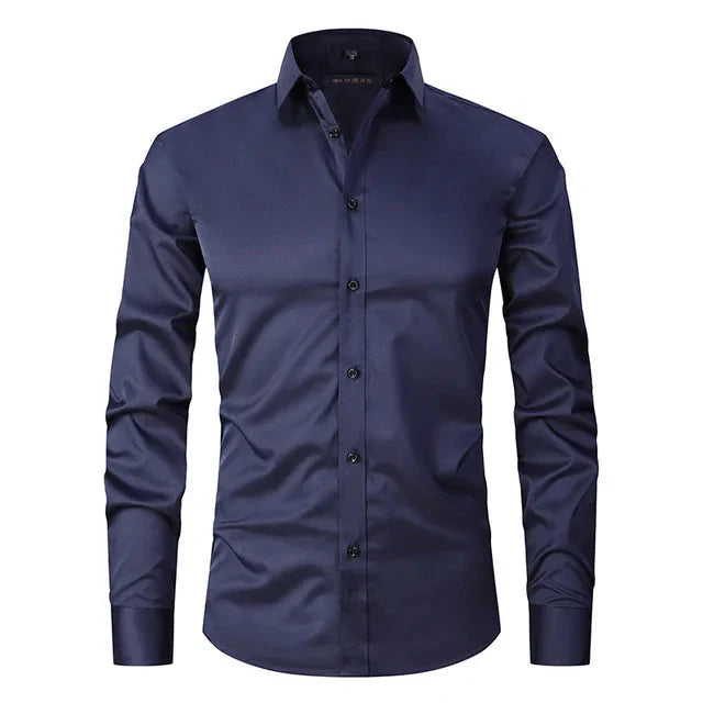 Men's Spring Elastic Wrinkle-Free Dress Shirt – Slim Fit Stretch Button-Up Formal & Casual Shirt for Office, Business & Party