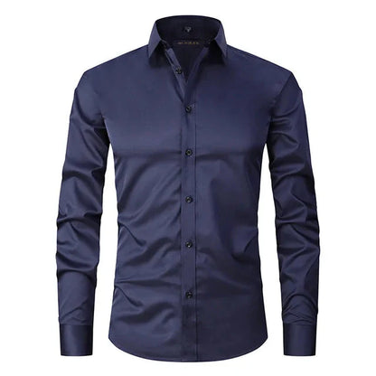 Men's Spring Elastic Wrinkle-Free Dress Shirt – Slim Fit Stretch Button-Up Formal & Casual Shirt for Office, Business & Party