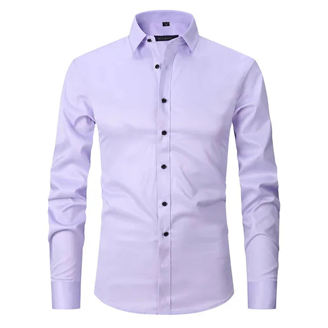 Men's Spring Elastic Wrinkle-Free Dress Shirt – Slim Fit Stretch Button-Up Formal & Casual Shirt for Office, Business & Party