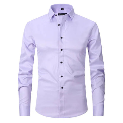 Men's Spring Elastic Wrinkle-Free Dress Shirt – Slim Fit Stretch Button-Up Formal & Casual Shirt for Office, Business & Party