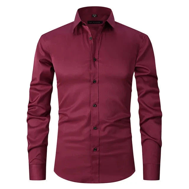 Men's Spring Elastic Wrinkle-Free Dress Shirt – Slim Fit Stretch Button-Up Formal & Casual Shirt for Office, Business & Party
