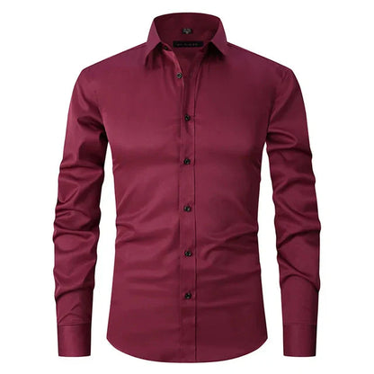Men's Spring Elastic Wrinkle-Free Dress Shirt – Slim Fit Stretch Button-Up Formal & Casual Shirt for Office, Business & Party